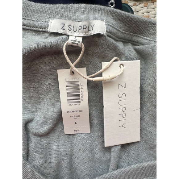 Z Supply Beachport Tee Pale Jade Linen Blend V-Neck Short Sleeve Top NWT L - Picture 3 of 5